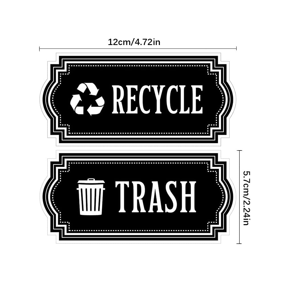 Wumuzai 4 Pack Recycle Sticker for Trash Can Bins, Trash Recycle Stickers, Vinyl Recycling Sticker, Adhesive Garbage and Recycling Sign Decal for Kitchen Home Office Indoor Outdoor (Black)