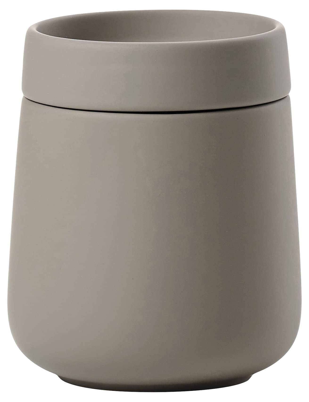 Zone Denmark Nova One Ceramic Storage Box with Lid for Bathroom Utensils such as Cotton Pads & Cotton Buds Diameter 3.3", Height 3.39", Capacity 290 ml,Taupe