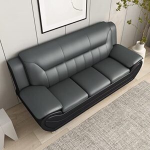 Container Furniture Direct Modern Style Faux Leather Sofa with Extra Comfortable Pillow Top Armrests Ideal for Living Room, Bedroom or Home Office Couch, 79.2’’ Wide, Grey/Black