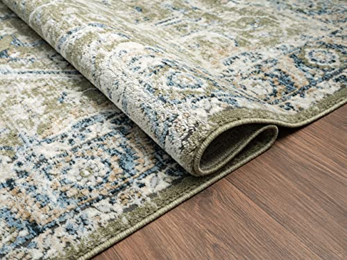 Abani Savoy Collection Area Rug - Intricate Blue/Green Vintage Design -5'3" x 7'6"' - Easy to Clean - Durable for Kids & Pets - Non-Shedding - Medium Pile - Soft Feel -Living Room, Bedroom & Office