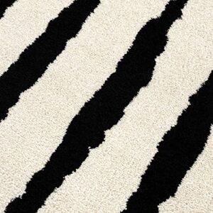 Abani Nordic Collection Area Rug -Contemporary Scandinavian Striped Cream/Black Design -4'x6' -Easy to Clean -Durable for Kids and Pets - Non-Shedding - Medium Pile - Soft Feel -Living Room, Bedroom