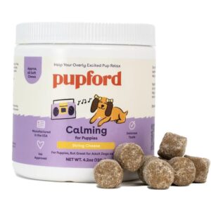 Pupford Calming Supplement for Puppies and Adult Dogs, Made in The USA, Vet Approved, No Artificial Flavors, String Cheese, Net Wt. 4.2 oz (120g)