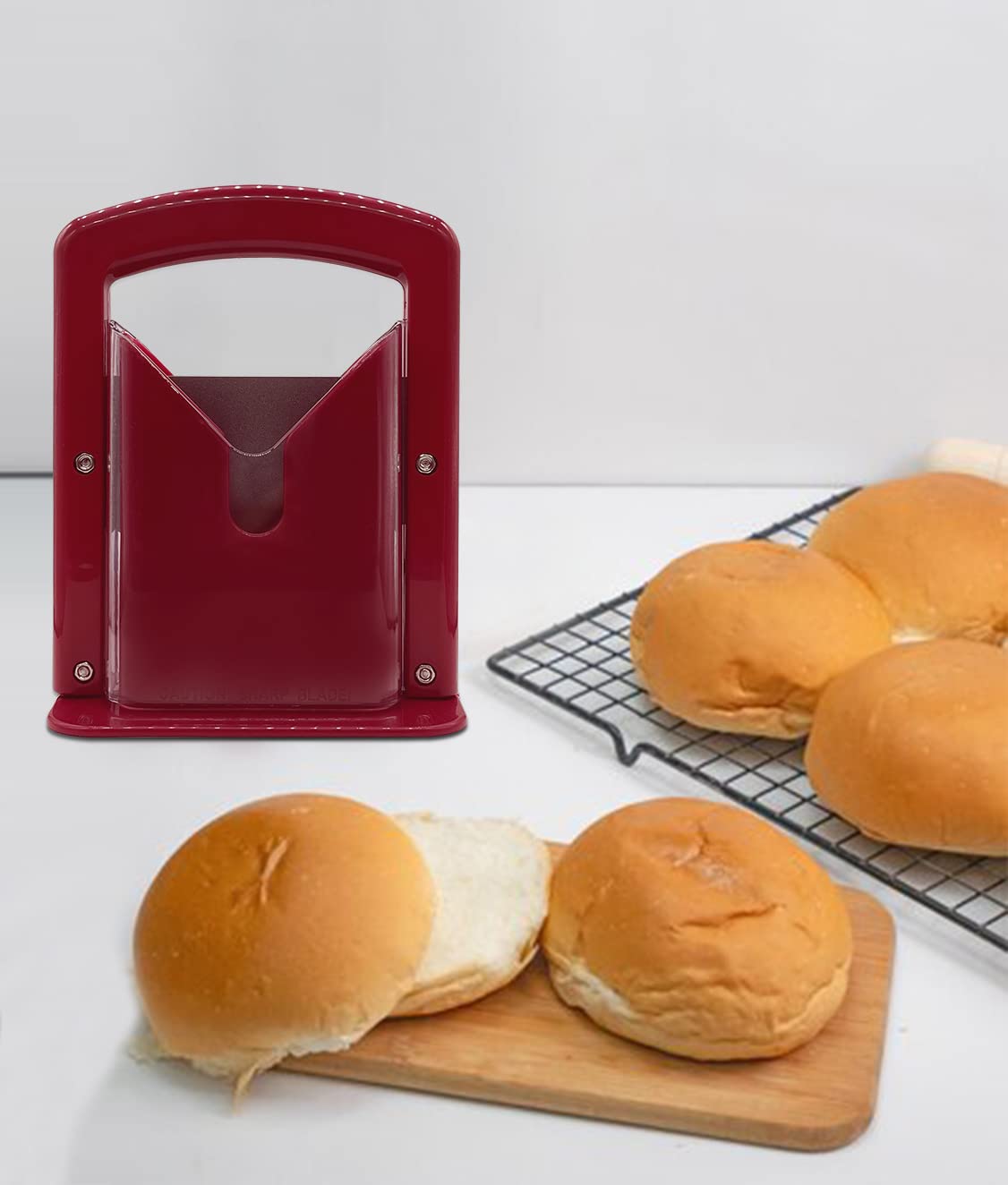 Bagel Slicer, Perfect for Bagels,Bagel Cutter Stainless Steel Red