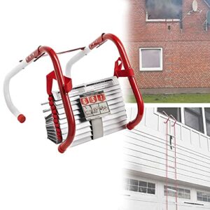 gizmit emergency fire escape ladder 4 story homes 32ft, compact safety escape ladder rope with wide steps, center support & anti-slip rungs for indoor or outdoor, fast deploy