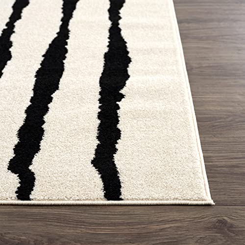 Abani Nordic Collection Area Rug -Contemporary Scandinavian Striped Cream/Black Design -4'x6' -Easy to Clean -Durable for Kids and Pets - Non-Shedding - Medium Pile - Soft Feel -Living Room, Bedroom