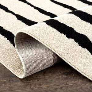 Abani Nordic Collection Area Rug -Contemporary Scandinavian Striped Cream/Black Design -4'x6' -Easy to Clean -Durable for Kids and Pets - Non-Shedding - Medium Pile - Soft Feel -Living Room, Bedroom