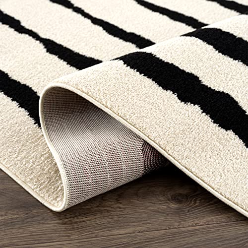 Abani Nordic Collection Area Rug -Contemporary Scandinavian Striped Cream/Black Design -4'x6' -Easy to Clean -Durable for Kids and Pets - Non-Shedding - Medium Pile - Soft Feel -Living Room, Bedroom