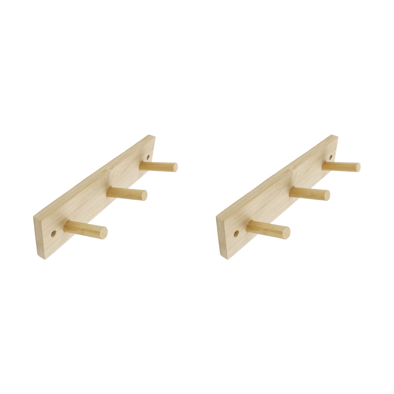 Wealrit 2 Pcs Bamboo Wall Mounted Wooden Entryway Hat Rack for Wall, Coat Hanger Hooks for Hanging Clothes Towels Purse Robes(3 Pegs)