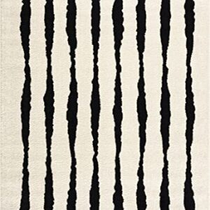 Abani Nordic Collection Area Rug -Contemporary Scandinavian Striped Cream/Black Design -4'x6' -Easy to Clean -Durable for Kids and Pets - Non-Shedding - Medium Pile - Soft Feel -Living Room, Bedroom