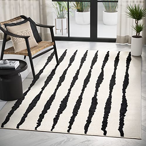 Abani Nordic Collection Area Rug -Contemporary Scandinavian Striped Cream/Black Design -4'x6' -Easy to Clean -Durable for Kids and Pets - Non-Shedding - Medium Pile - Soft Feel -Living Room, Bedroom