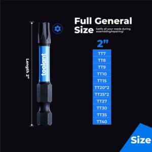 toolant 2” Impact Torx Bit Set 13pcs (TT7-TT40), 1/4” Hex-Shank S2 Steel Star Bit Set, CNC Machined Tips with Magnetism, 2” Long with Storage Box