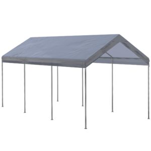 outsunny 10' x 20' party tent and carport, height adjustable portable garage, outdoor canopy tent 8 legs without sidewalls for car, truck, boat, motorcycle, bike, garden tools, gray