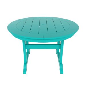 WO Outdoor Adirondack Dining Chair Round Table 5 PCS Set Retro Aesthetic Curveback for Outside Restaurant Dining, Resort, Hotel, Home, Balcony, Terrace, Lawn, Pool, Deck, Garden (Turquoise)