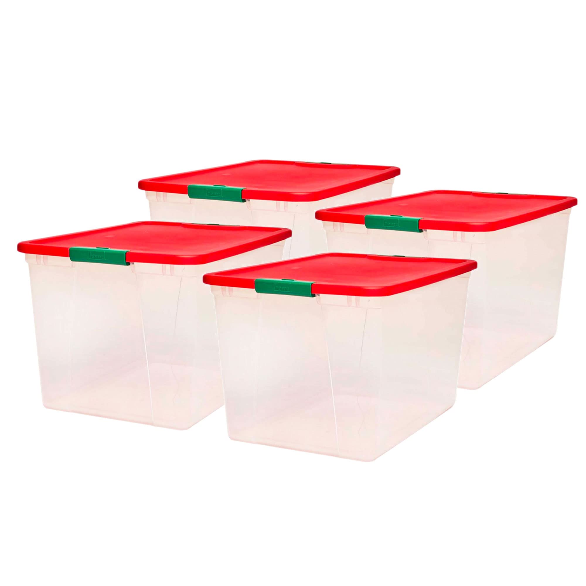 HOMZ 8-Pack Plastic Storage Bins w/Lids, Stackable Totes, 65 Quart, Red Lid