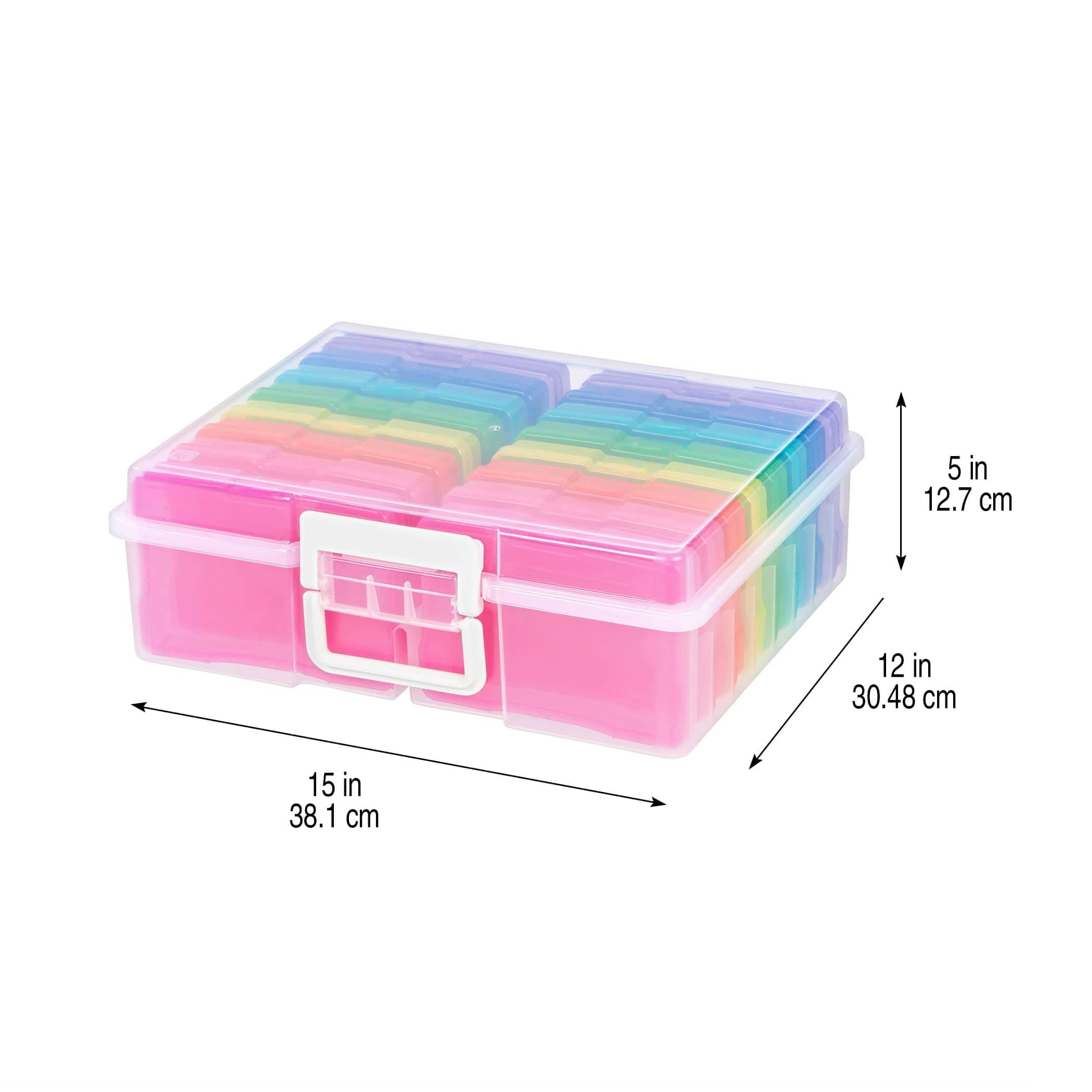 Rainbow Plastic Photo & Craft Keeper Box by Simply Tidy - Acid Free Container Includes 16 Cases and Holds Up to 1,600 Photos - Bulk 8 Pack