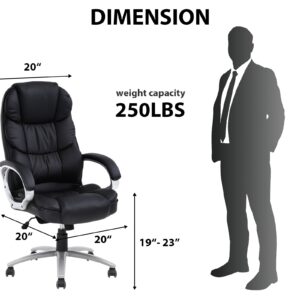 Ergonomic Office Chair, Height Adjustable Pu Leather Office Chair with Padded Armrests and Lumbar Support, 250 Lbs Heavy Duty Swivel Desk Chair Computer Chair for Men Women, Desk Chairs with Wheels