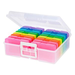 Rainbow Plastic Photo & Craft Keeper Box by Simply Tidy - Acid Free Container Includes 16 Cases and Holds Up to 1,600 Photos - Bulk 8 Pack