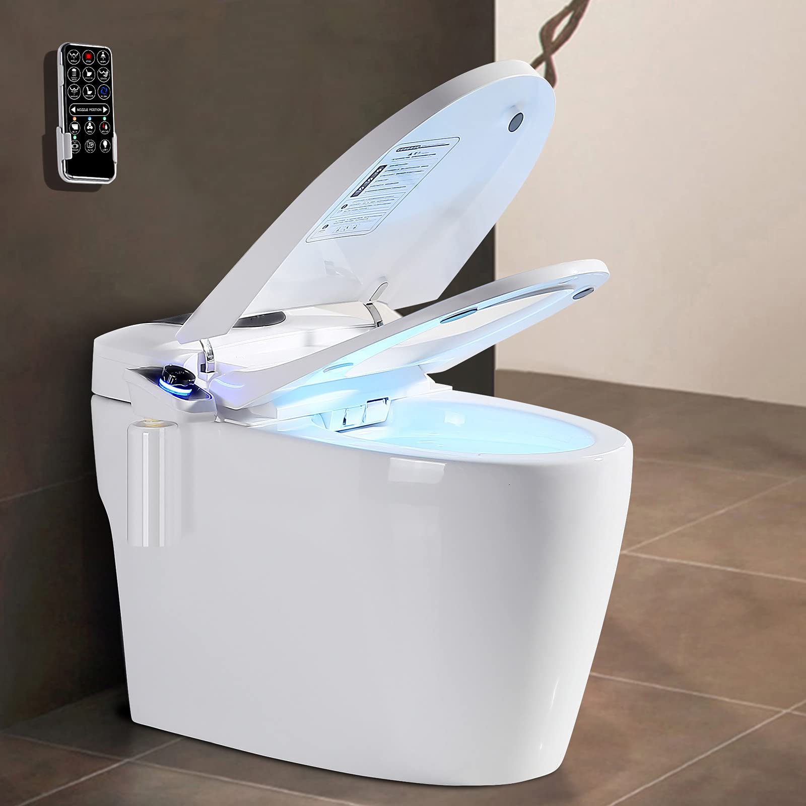 Smart Toilet with Bidet Built In - Modern Bidet Toilet with Remote Control, Into the Seat Wet Wall, Temperature Controlled, Wash Functions and Air Dryer, Siamese Automatic Toilet with Water Tank