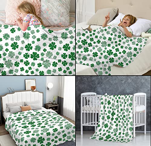 Abaysto Flannel Throw Blanket St Patricks Day Blanket for Kids Lucky Spring Green Clover Shamrock Cozy&Soft Plush Blankets for Bed Couch Living Room Sofa Chair 40"x50"