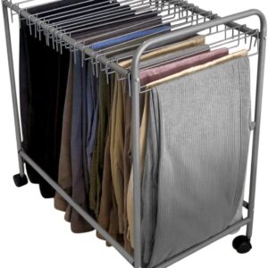 Evelots Pants Rack with 20 Pants Hangers Rolling Trolley-Skirt Hangers, Jean Organizer for Closet