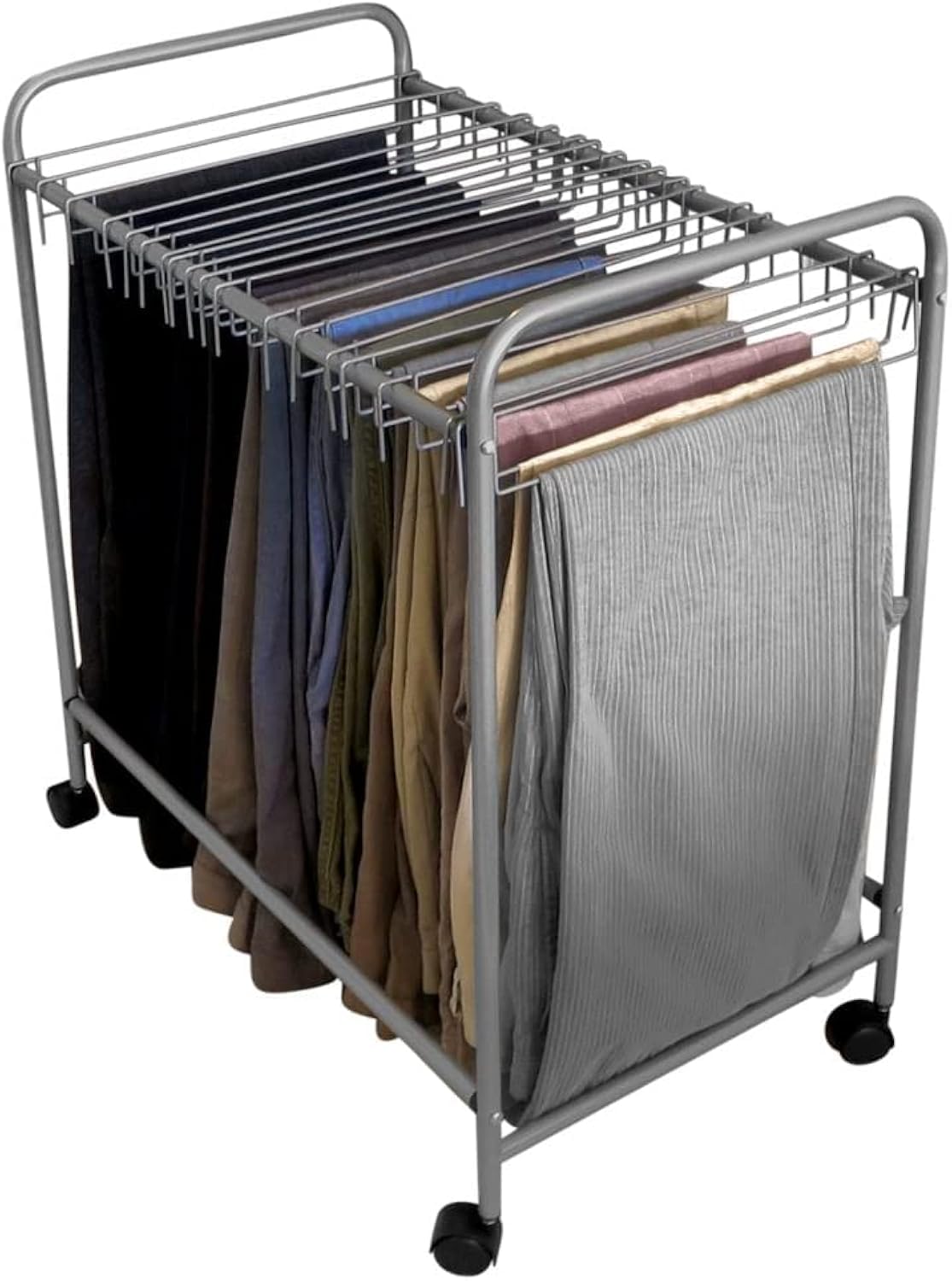 Evelots Pants Rack with 20 Pants Hangers Rolling Trolley-Skirt Hangers, Jean Organizer for Closet