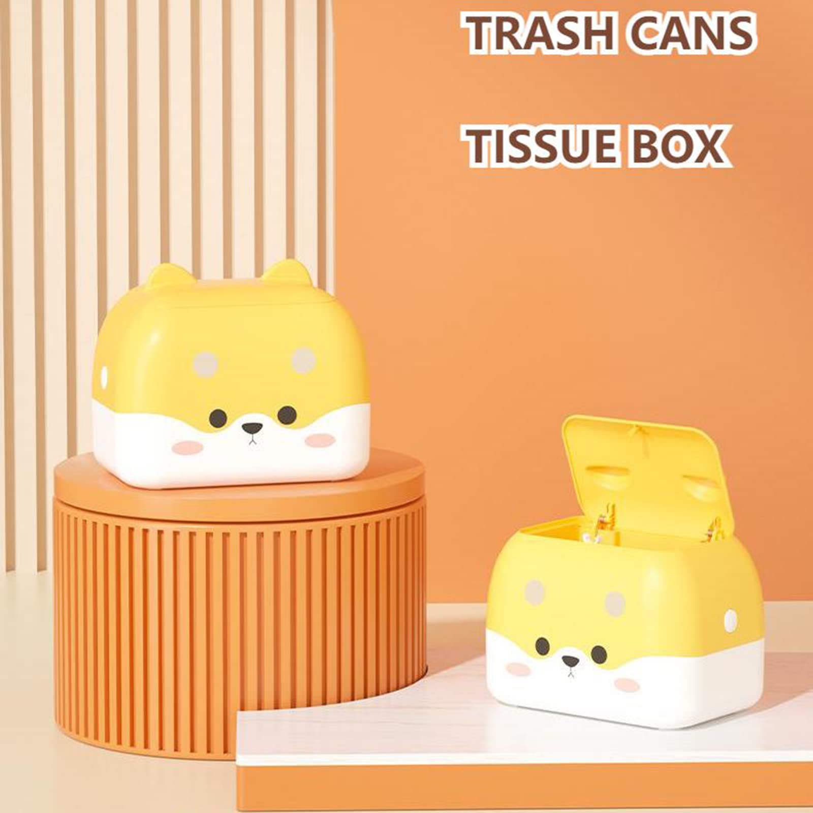 Omeily Cute Pet Mini Chi’s Desktop Trash Can Double Press Small Trash Can with Lid Suitable for Bathroom, Living Room, Bedroom, Office Countertop Trash can Lint Bin Garbage Can with Lid