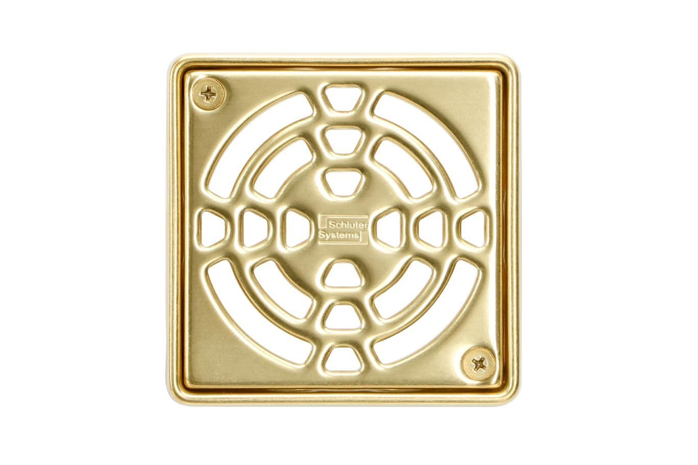 Schluter Kerdi-Drain Classic Shower Grate Kit with Integrated Slope Bonding Flange - Ideal for Tile Showers - 4" Grate Size, Square, Classic Gold Finish - KD4GRKECG