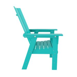 WO Outdoor Adirondack Dining Chair Round Table 5 PCS Set Retro Aesthetic Curveback for Outside Restaurant Dining, Resort, Hotel, Home, Balcony, Terrace, Lawn, Pool, Deck, Garden (Turquoise)