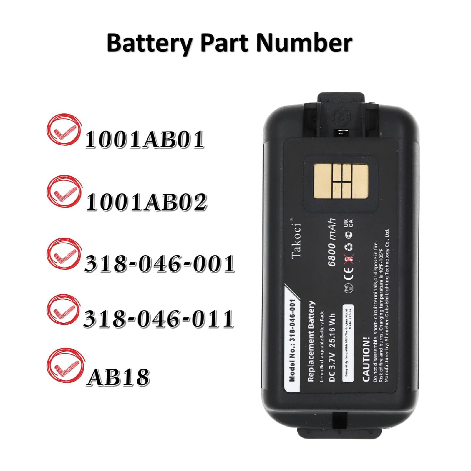 Youejoeq 6800mAH Replacement for Intermec CK70 CK71 Honeywell CK75 1001AB01 1001AB02 318-046-001 318-046-011 AB18 318-046-031 318-046-032 Barcode Scanner Battery 3.7V Lithium Ion