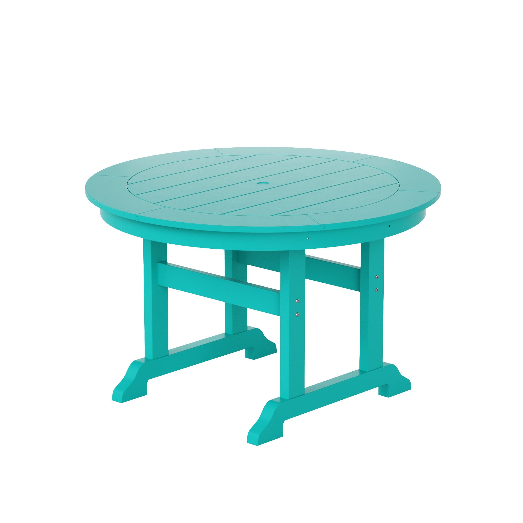 WO Outdoor Adirondack Dining Chair Round Table 5 PCS Set Retro Aesthetic Curveback for Outside Restaurant Dining, Resort, Hotel, Home, Balcony, Terrace, Lawn, Pool, Deck, Garden (Turquoise)