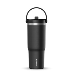 hydrapeak nomad 32 oz tumbler with handle and straw lid, leakproof tumbler, tumbler lid straw, double insulated tumblers, 32oz double insulated cup straw, stainless steel (black)