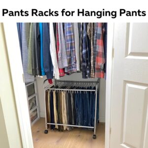 Evelots Pants Rack with 20 Pants Hangers Rolling Trolley-Skirt Hangers, Jean Organizer for Closet