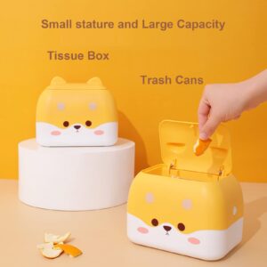 Omeily Cute Pet Mini Chi’s Desktop Trash Can Double Press Small Trash Can with Lid Suitable for Bathroom, Living Room, Bedroom, Office Countertop Trash can Lint Bin Garbage Can with Lid