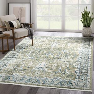 abani savoy collection area rug - intricate blue/green vintage design -5'3" x 7'6"' - easy to clean - durable for kids & pets - non-shedding - medium pile - soft feel -living room, bedroom & office