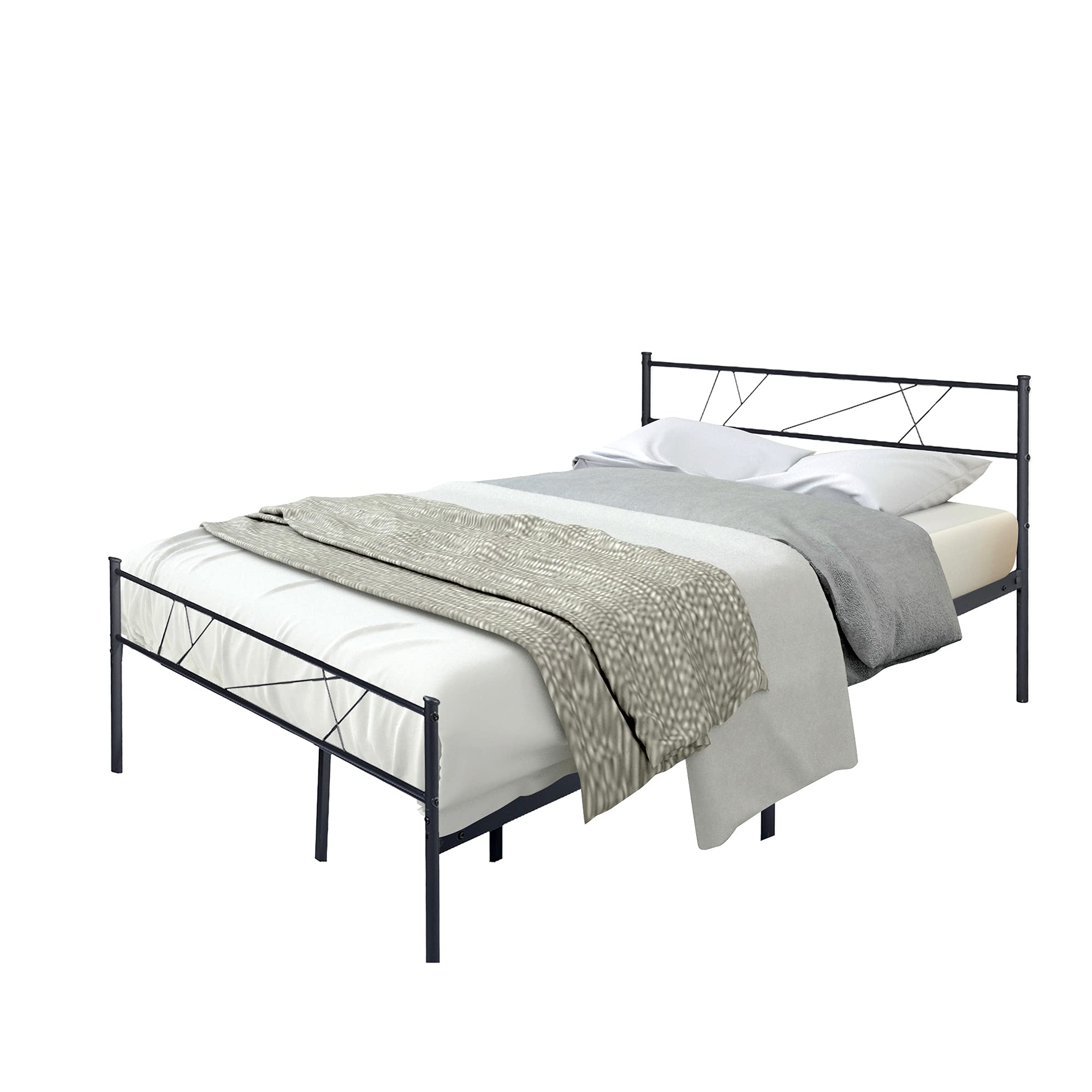 Full Size Metal Platform Bed Frame in for Adult and Children Used in Bedroom or Dormitory with Large Storage Space Under The Bed Black