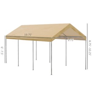 Outsunny 10' x 20' Party Tent and Carport, Height Adjustable Portable Garage, Outdoor Canopy Tent 8 Legs Without Sidewalls for Car, Truck, Boat, Motorcycle, Bike, Garden Tools, Beige