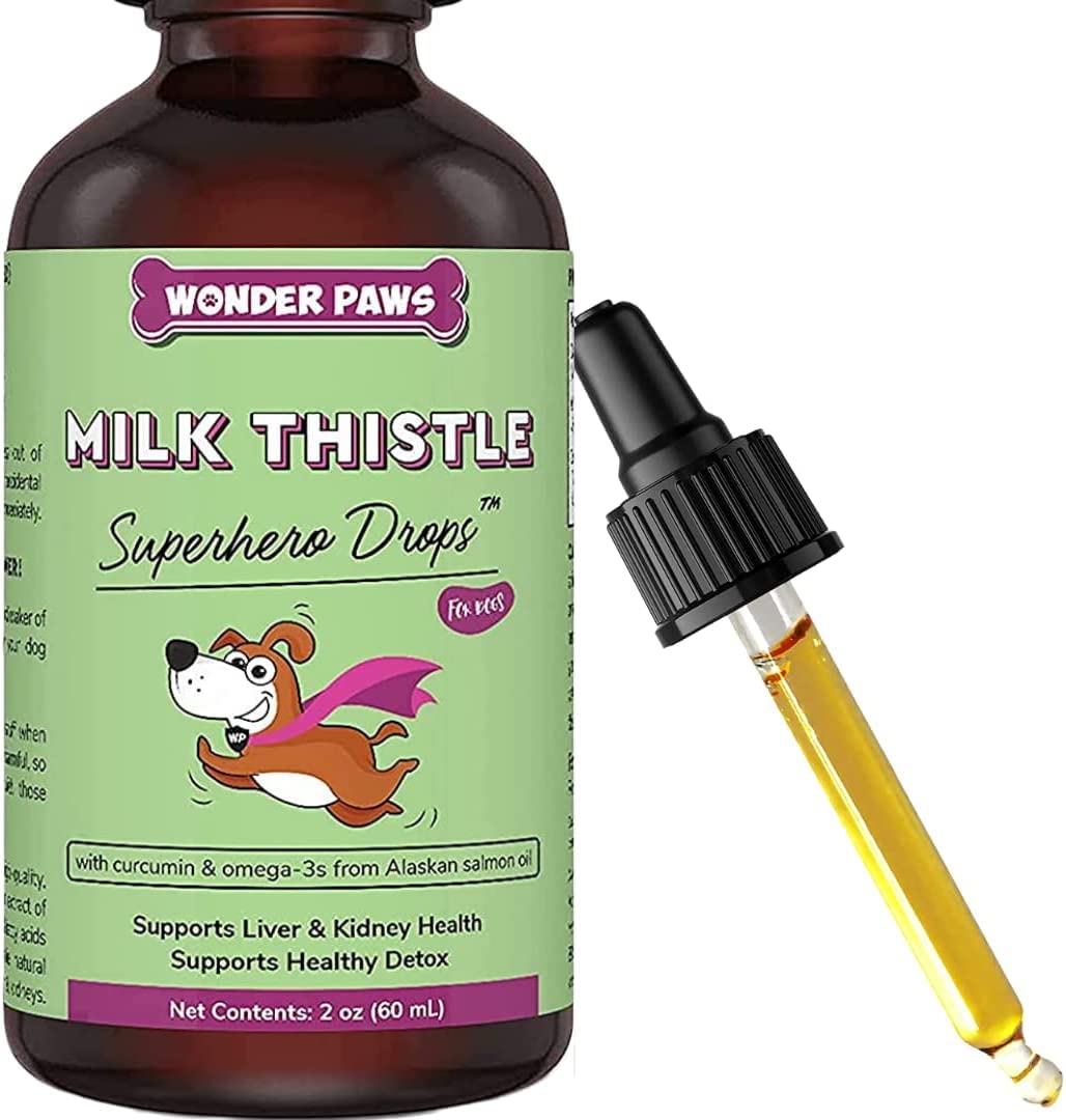 WONDER PAWS Liquid Glucosamine Drops Plus Milk Thistle Drops - for Dog Joint Health, Mobility Support, Liver, Detox & Overall Wellness – Liquid Glucosamine 16 Ounces - Milk Thistle 2 Ounces