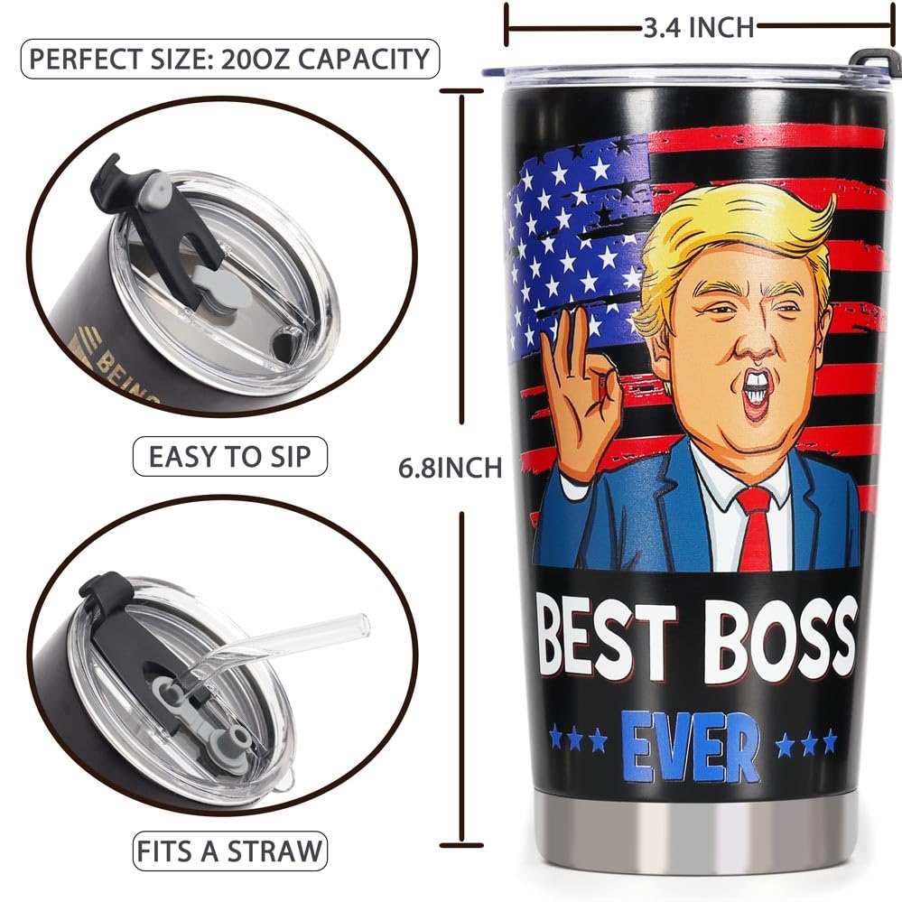 AREOK Best Boss Gifts for Men, Boss Day Gifts for Boss Men - Best Boss Ever Tumbler Cup, Funny Boss Gifts for National Boss Day, Male Boss Birthday Gifts for Men Happy Cool Gifts for Bosses Day