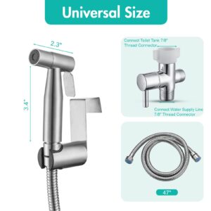 BARROCK Handheld Bidet Sprayer for Toilet, Stainless Steel Metal Made Baby Cloth Diaper Spraying Kit, Bathroom Toilet Bidet Attachment Set for Bathing Pets and Feminine Hygiene, Brushed Nickel