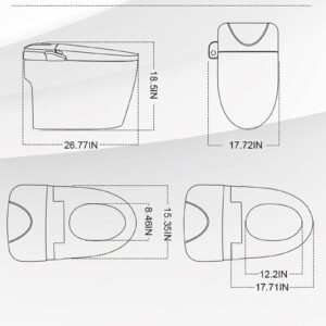 Smart Toilet with Bidet Built In - Modern Bidet Toilet with Remote Control, Into the Seat Wet Wall, Temperature Controlled, Wash Functions and Air Dryer, Siamese Automatic Toilet with Water Tank