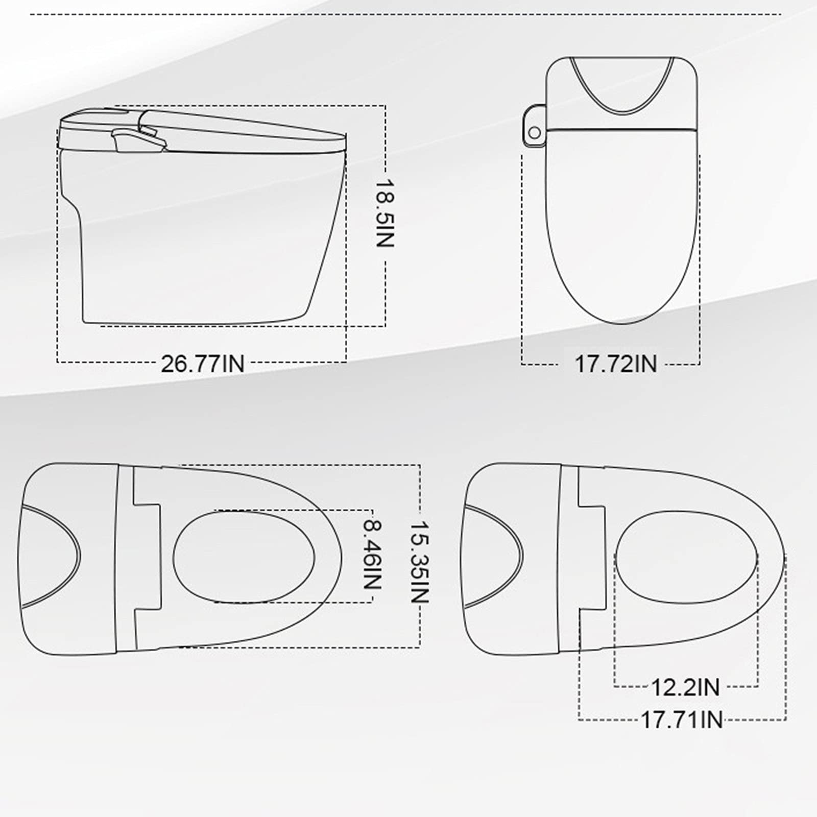 Smart Toilet with Bidet Built In - Modern Bidet Toilet with Remote Control, Into the Seat Wet Wall, Temperature Controlled, Wash Functions and Air Dryer, Siamese Automatic Toilet with Water Tank