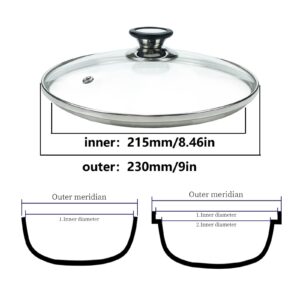 Tighall 9" Tempered Glass Lid with Steam Vent Hole Universal Pan Pot Clear Cookware Lid Replacement with Holder Knob, Stainless Steel Rim, Fits for Pots/Pan/Electric Pressure Cooker