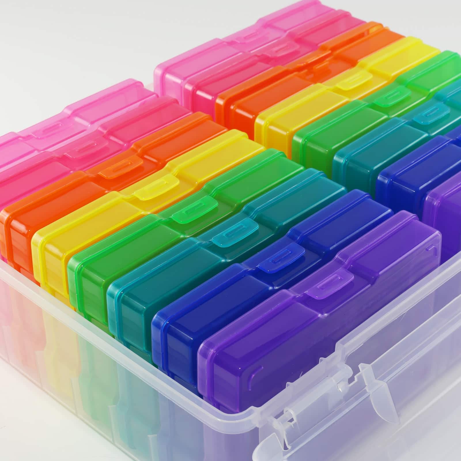 Rainbow Plastic Photo & Craft Keeper Box by Simply Tidy - Acid Free Container Includes 16 Cases and Holds Up to 1,600 Photos - Bulk 8 Pack