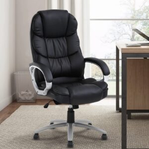 Ergonomic Office Chair, Height Adjustable Pu Leather Office Chair with Padded Armrests and Lumbar Support, 250 Lbs Heavy Duty Swivel Desk Chair Computer Chair for Men Women, Desk Chairs with Wheels