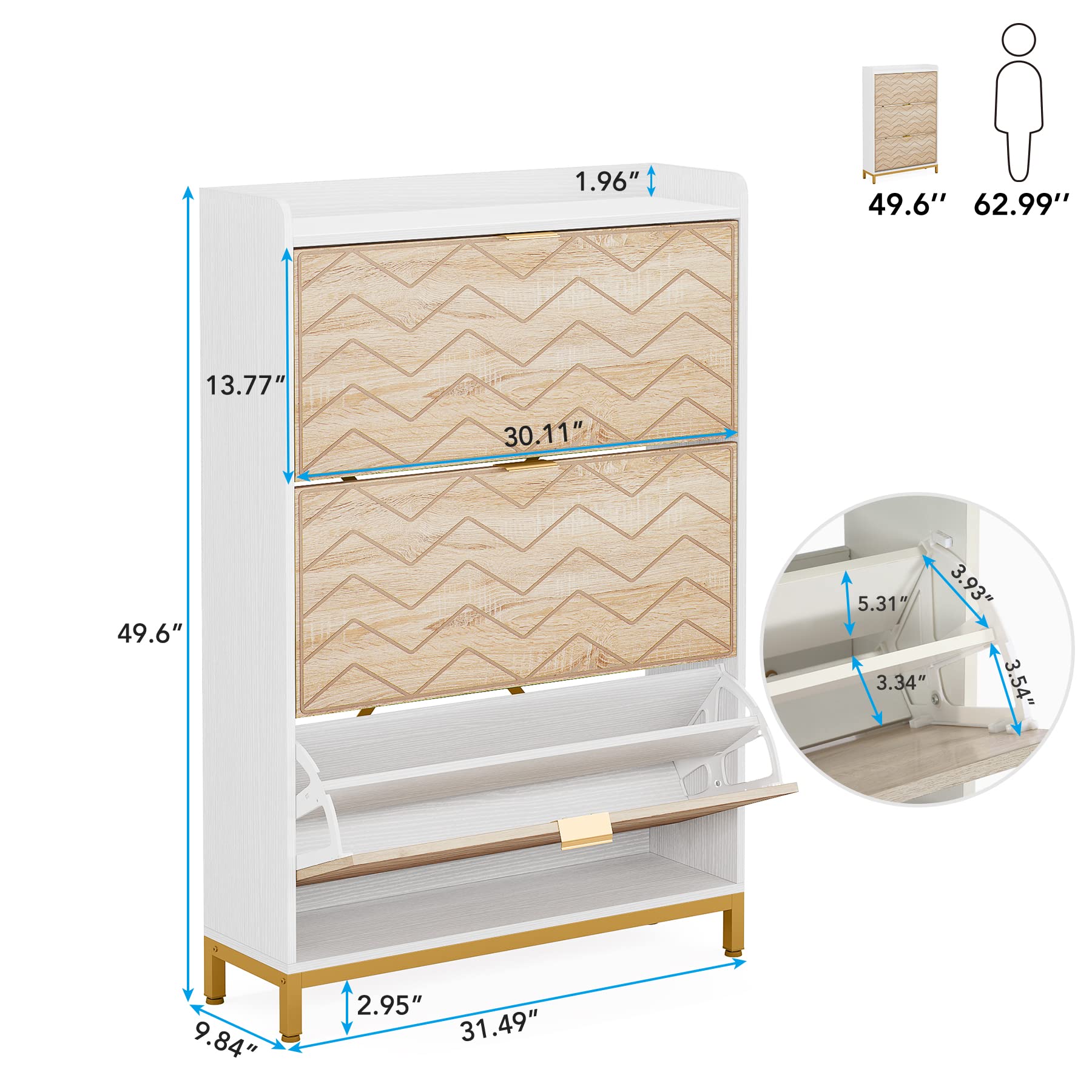 Tribesigns Shoe Cabinet, 3 Flip Drawers Shoe Storage Cabinet, Freestanding 24 Pair Shoe Rack Organizer, Wooden Tipping Shoe Closet Dresser for Entryway, Hallway, Bedroom, Living Room