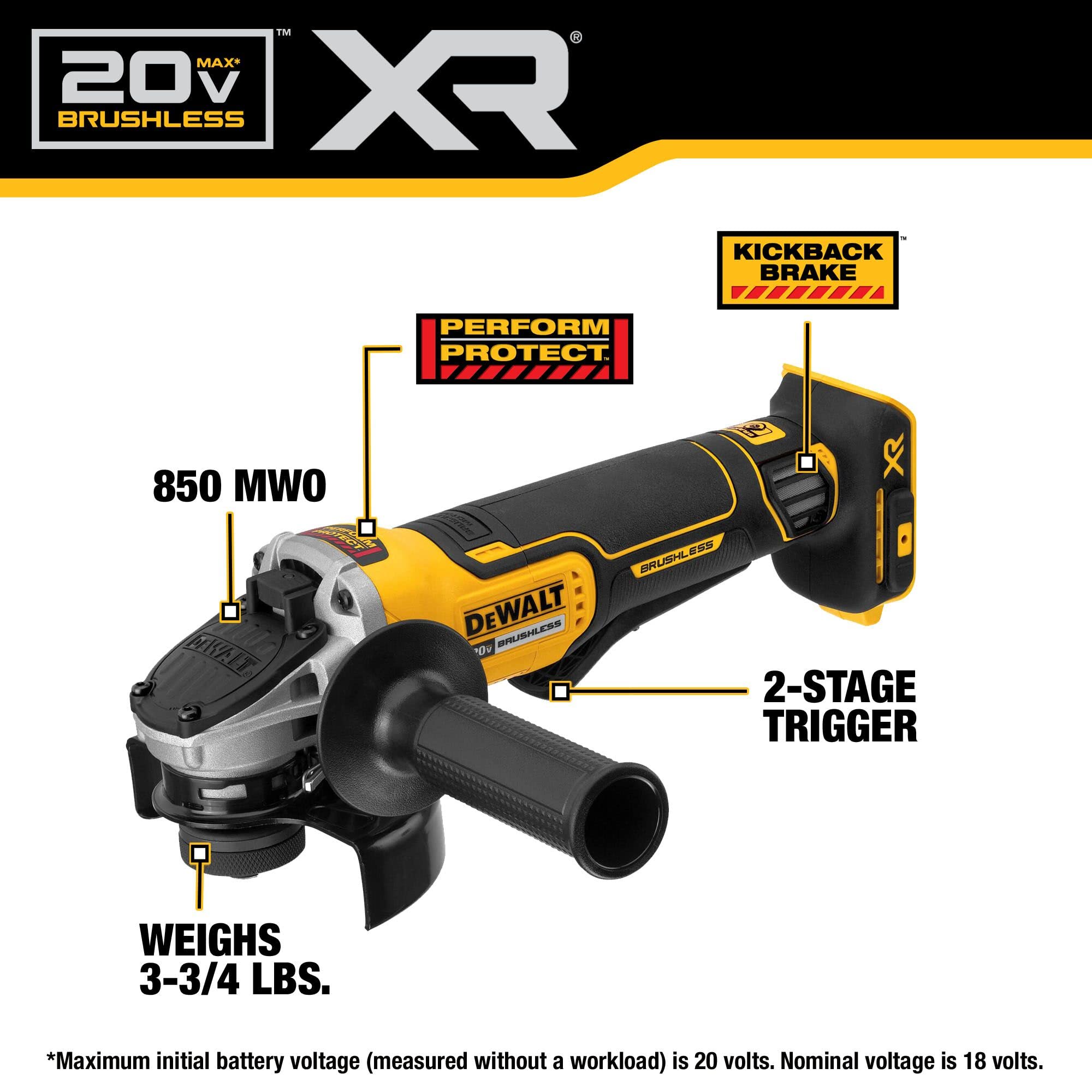 DEWALT 20V MAX Angle Grinder Tool, Cordless, 4-1/2 inch, POWERSTACK Battery and Charger Included (DCG413H1)