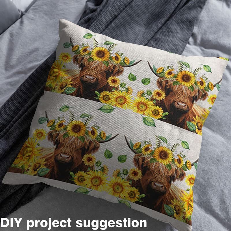 Highland Cow Upholstery Fabric by The Yard, Highland Cattle Sunflower Decorative Fabric for Upholstery and Home DIY Projects, Yellow Flowers Pattern Waterproof Outdoor Fabric, 1 Yard, Yellow