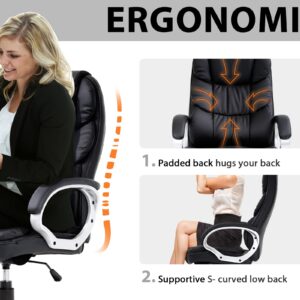 Ergonomic Office Chair, Height Adjustable Pu Leather Office Chair with Padded Armrests and Lumbar Support, 250 Lbs Heavy Duty Swivel Desk Chair Computer Chair for Men Women, Desk Chairs with Wheels