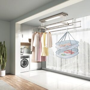 Wumuzai Sweater Drying Rack Mesh Foldable, Lay Flat Clothes Dryer Rack, Large Hanging Dry Rack for Clothes, Folding Clothing Drying Hanger, Portable for Laundry Indoor Outdoor (2-Tier)