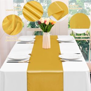 12 Pack Gold Satin Table Runner 12 x 108 Inch Long Premium Table Runners, for Wedding Party Events Decoration, Birthday Parties, Banquets Decorations, Graduations, Engagements